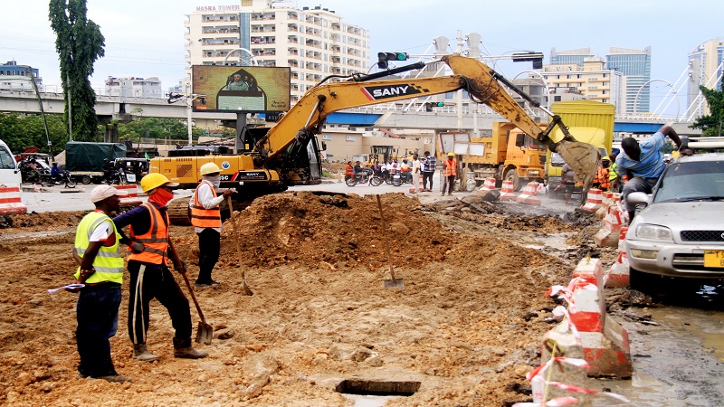 Preparations for the implementation of Phase II of the Dar es Salaam Bus Rapid Transit infrastructure project in progress along the Kamata stretch of Nyerere Road yesterday.