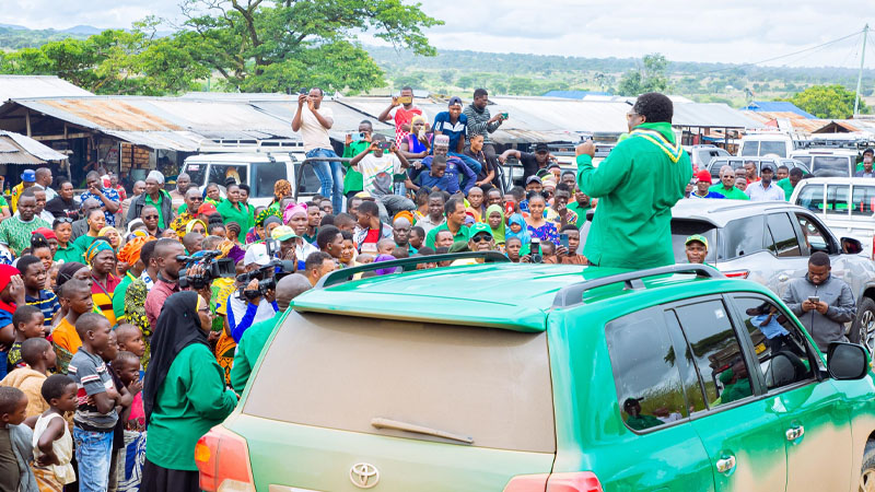 CCM Secretary General Dr Emmanuel Nchimbi addresses residents of Kibaoni ward in Mlele District, Katavi Region, yesterday. He is on an ongoing six-region tour.