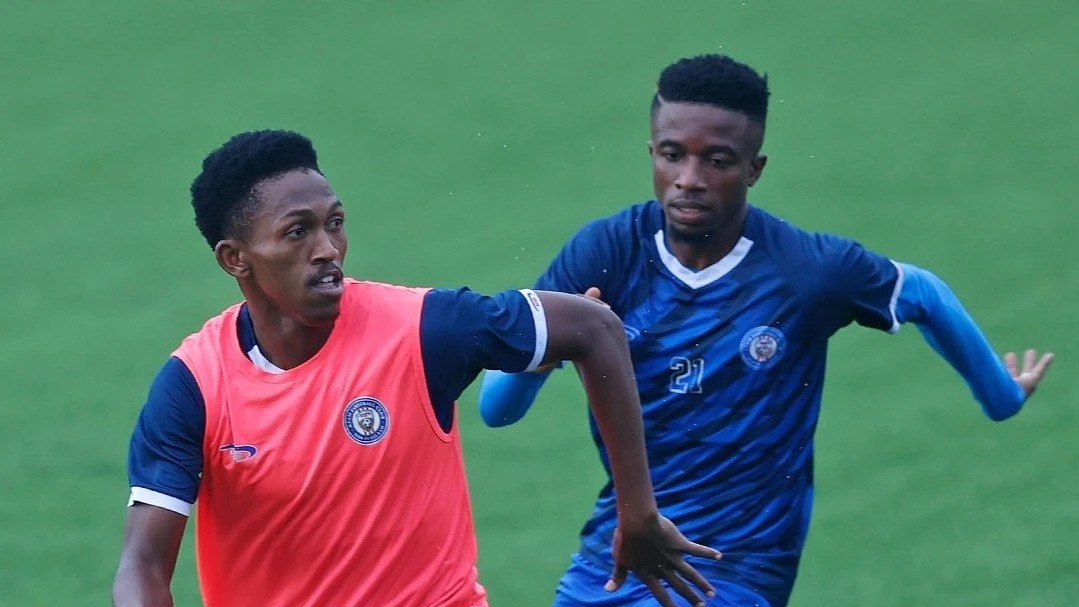 Azam FC players are pictured training in Zanzibar, preparing for the Muungano Cup match against KMKM FC that was slated for Wednesday at New Amaan Complex.