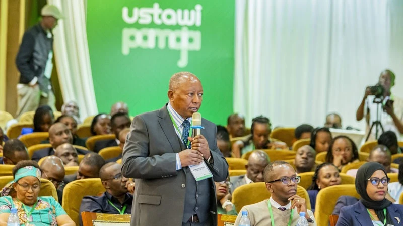 Former prime minister Frederick Sumaye speaks at the 29th CRDB Bank annual general meeting held in Arusha city on Saturday.