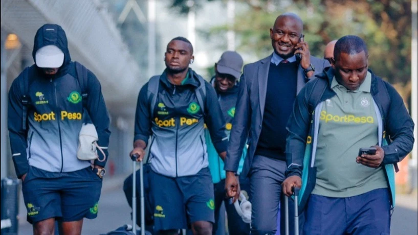 Young Africans SC players are pictured yesterday arriving in Addis Ababa ahead of their mouth-watering CAF Champions League showdown against Commercial Bank of Ethiopia (CBE) to be held tomorrow at the Abebe Bikila Stadium. 