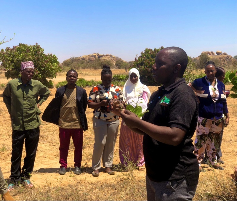  Gaspar Mgimiloko, a researcher with the Tanzania Agricultural Research Institute, pictured imparting information to farmers and agricultural officers in Singida District on Wednesday on ways to improve productivity. 