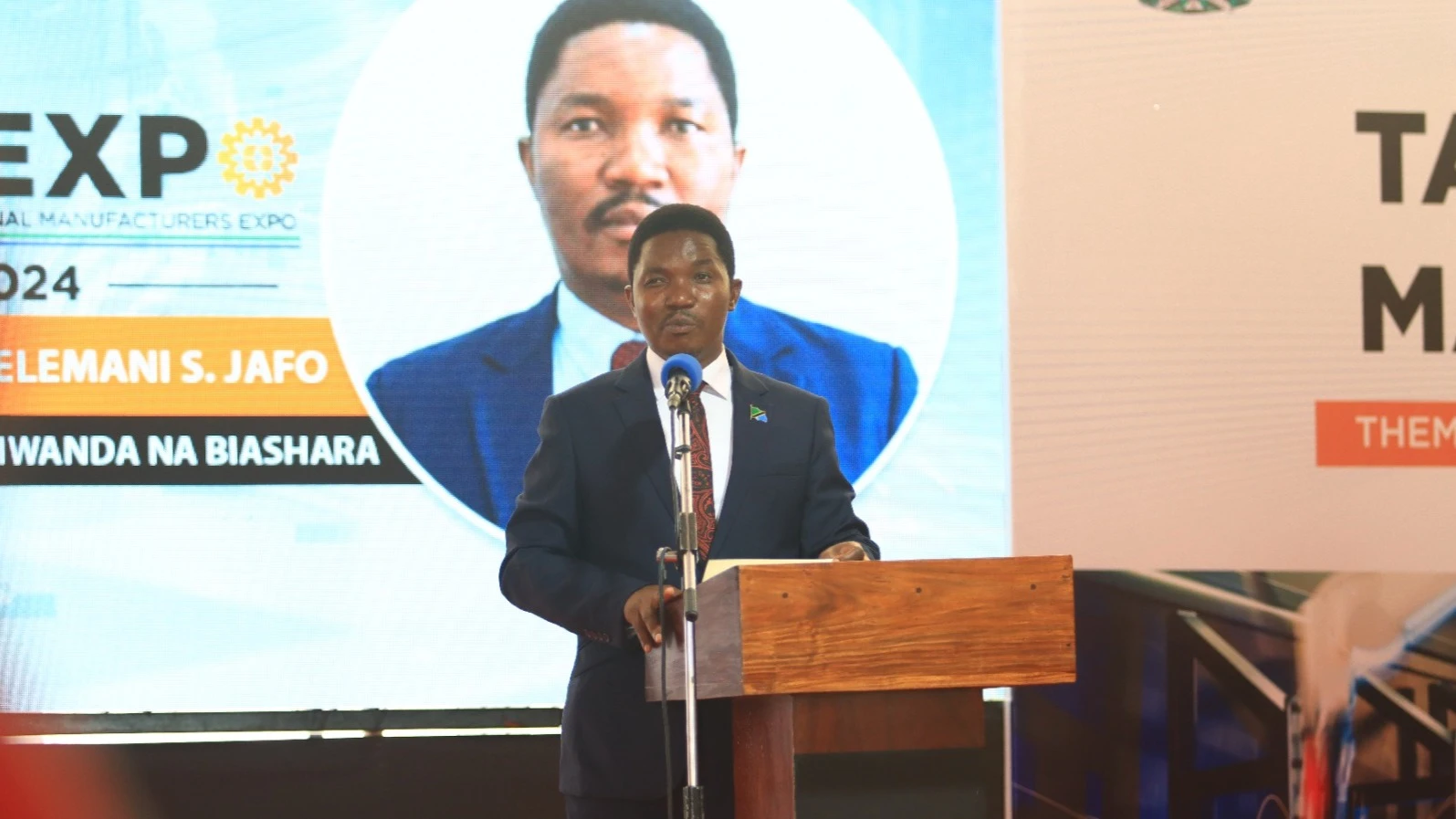 
 Minister of Industry and Trade, Dr Selemani Jafo, addresses attendees during the closing of TIMEXPO 2024 at the Sabasaba grounds. 