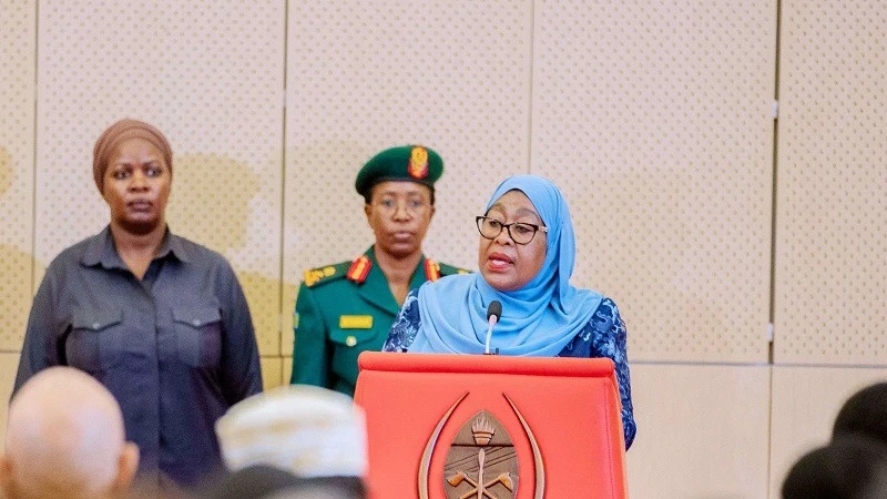 President Samia Suluhu Hassan delivers address moments before launching the Presidential Commission for Tax Reforms at State House in Dar es Salaam yesterday. 