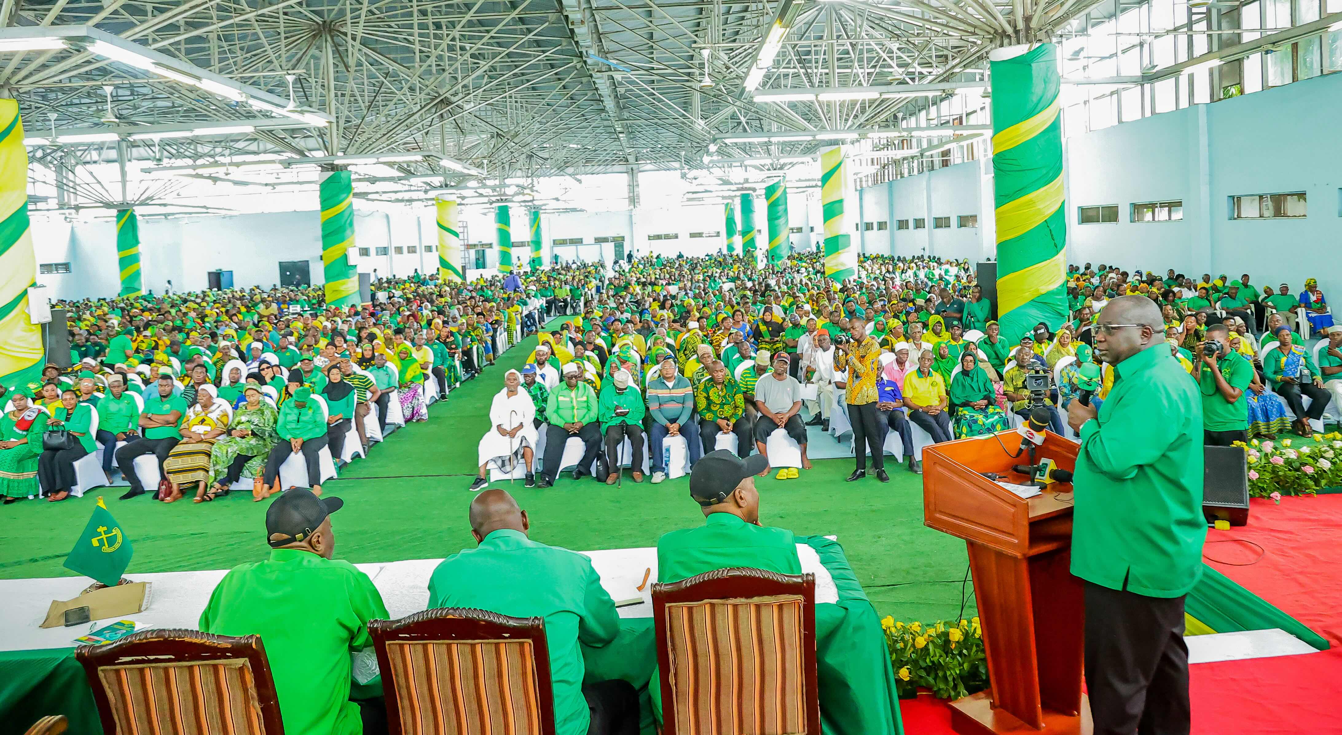 Amos Makalla, Secretary of CCM’s National Executive Committee on Ideology, Publicity and Training, addresses a rally organised by the party at Temeke in Dar es Salaam yesterday. 