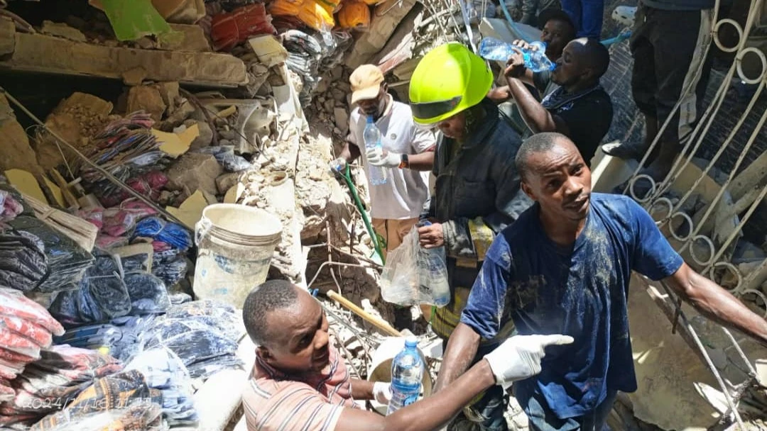 Rescuers remain on fall site rubble yard for another day.