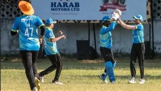 A section of Delaware Upanga SC cricketers jubilate once they took a wicket in a recent tournament which took place in Dar es Salaam. 