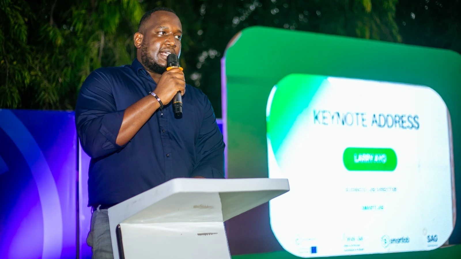 Larry Ayo, Business Director at SmartLab addresses audience during the official launch of the Adaptation and Resilience ClimAccelerator in Tanzania over the weekend, which is a partnership between SmartLab and EIT Climate-KIC