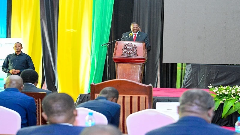 Vice President Dr Philip Mpango addresses Prevention and Combating of Corruption Bureau annual meeting in Arusha city yesterday. 