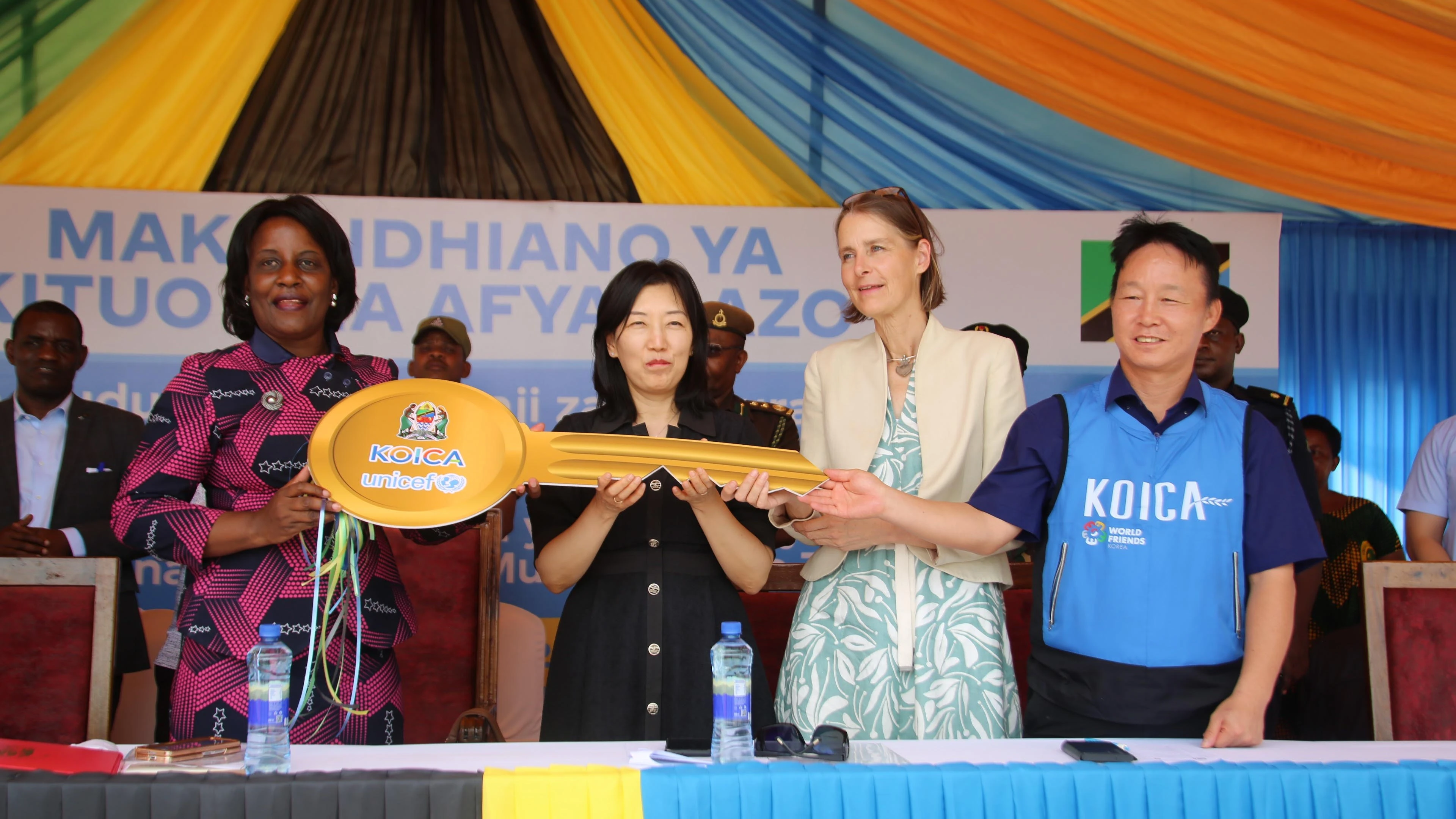 The Ambassador of the Republic of Korea in Tanzania, Eunju Ahn (3rd-R), pictured in Dodoma city yesterday presenting a dummy key to Dodoma regional commissioner Rosemary Senyamule (L) 