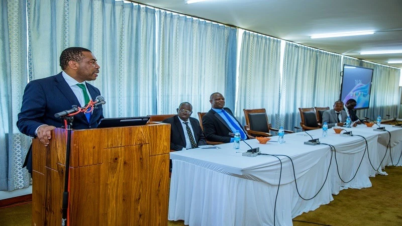 Finance Minister Dr. Mwigulu Nchemba, speaks during the opening of a special five-day training for the Parliamentary Public Accounts Committee, focusing on public financial management, organized by the Ministry of Finance 