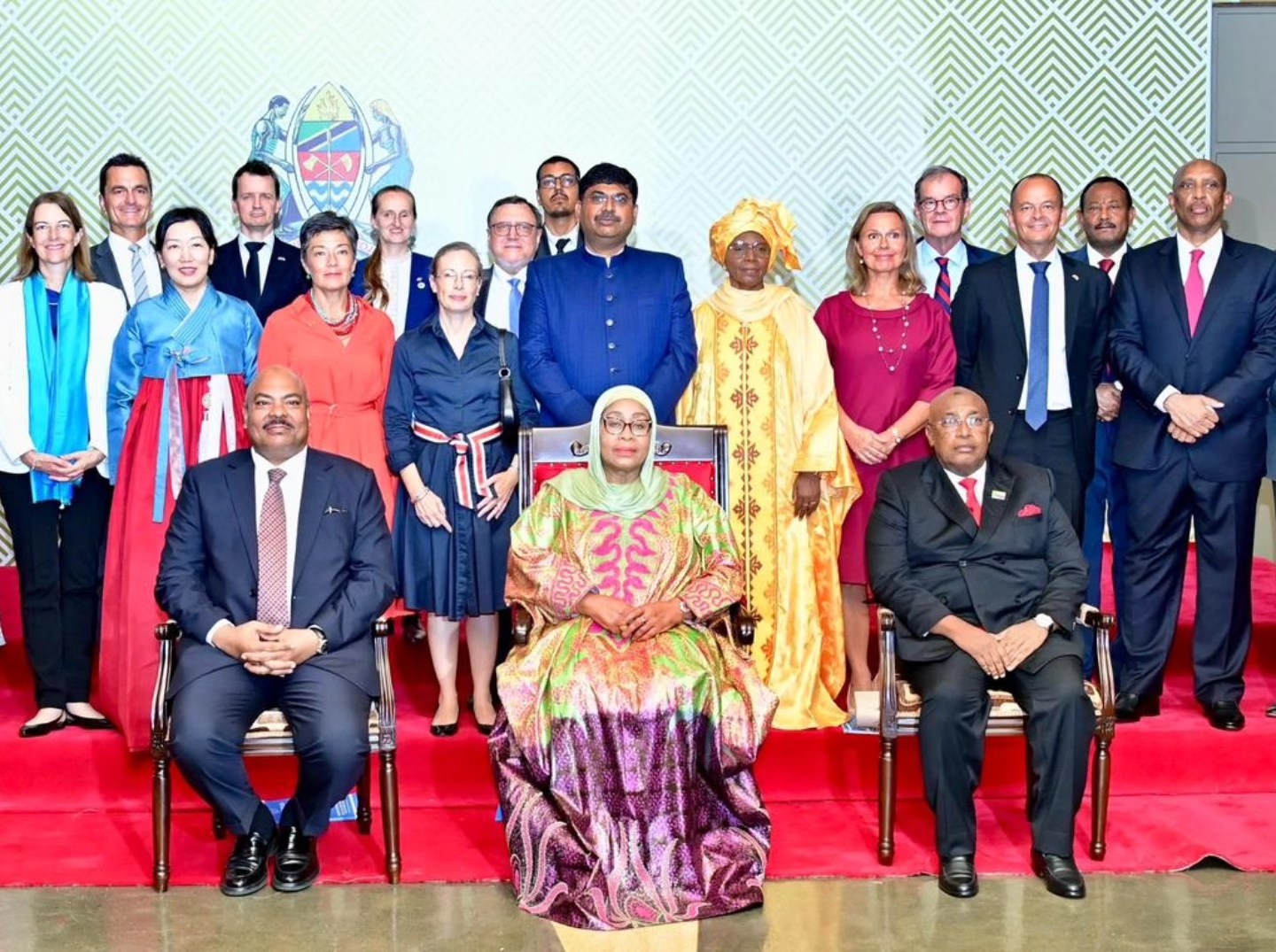 With President of Tanzania H E Samia Suluhu Hassan, Foreign Minister and other Ambassadors last night during the Sherry Party to start the New Year.