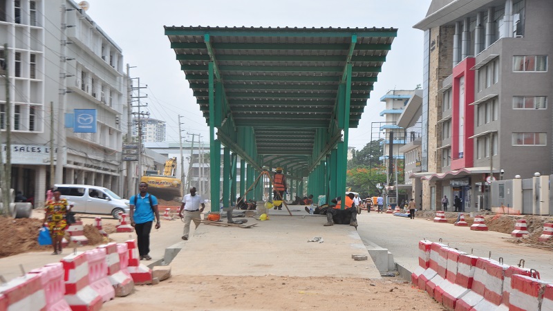 A view captured yesterday of the Bus Rapid Transit (BRT) station at the Old Post Office section of Sokoine Road in downtown Dar es Salaam city, with implementation of the ambitious project ongoing. 