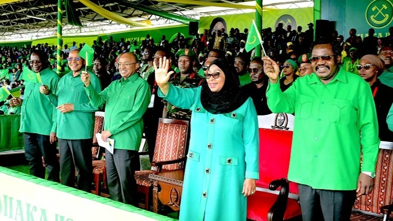 CCM marks 48th Anniversary in Dodoma with President Samia Suluhu, Dr. Emmanuel Nchimbi, Dr. Hussein Ali Mwinyi, Jakaya Kikwete, and Dr. Philip Mpango Leading Celebrations