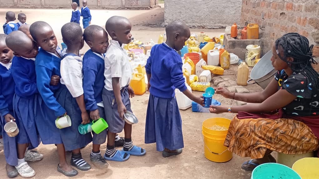 It’s breakfast time for these Standard One pupils of Muhoji Primary School of Bugwema ward in Musoma District, as found on Monday. 