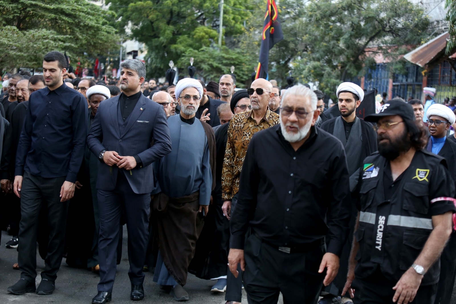  Alhaj Mohamedraza Masumali Dewji (2nd-R), President of Khoja Shia Ithanasheri Jamaat of Dar es Salaam, leads members of the community in the city yesterday in an Ashura Day peaceful procession. The event was in commemoration of the death in Karbala, Iraq